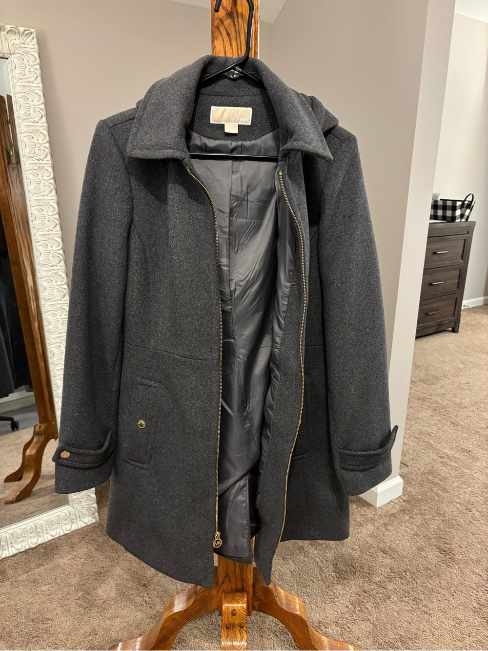 MICHAEL Michael Kors Women’s Charcoal Gray Wool Pea Coat